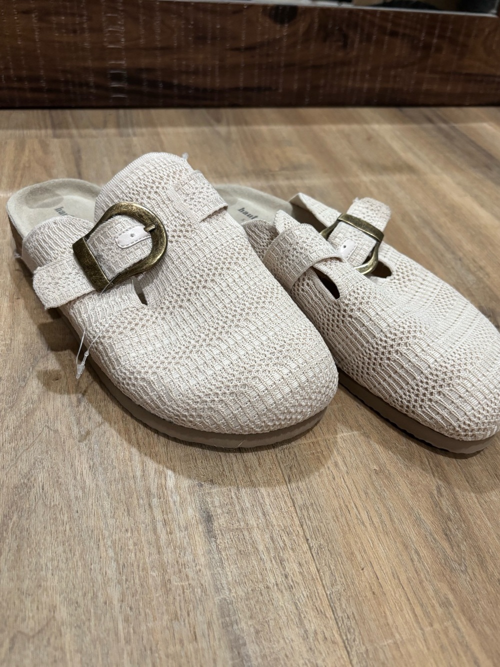 Women’s Cream Haute Hippie Knit Slip-On Clogs with Buckle